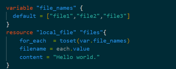 Creating number of files, with their names in a variable using for_each