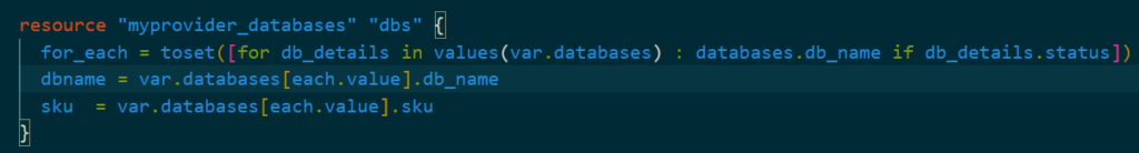 Using for_each to create databases.